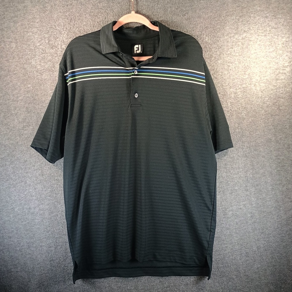 FootJoy Golf Shirt Polo Mens Large‎ Black Striped Performance Logo